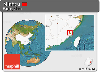 Satellite Location Map of Minhou, highlighted country