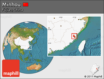 Satellite Location Map of Minhou, highlighted country