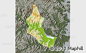 Physical Map of Minhou, darken, semi-desaturated