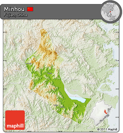 Physical Map of Minhou, lighten