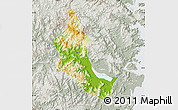 Physical Map of Minhou, lighten, semi-desaturated