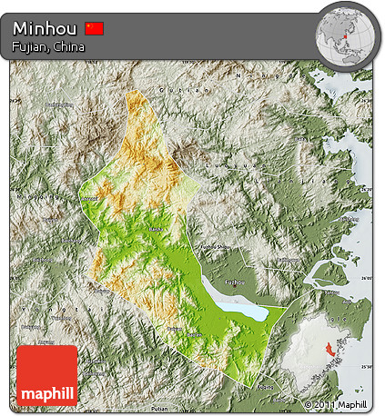 Physical Map of Minhou, semi-desaturated