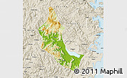 Physical Map of Minhou, shaded relief outside