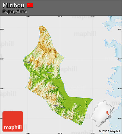 Physical Map of Minhou, single color outside