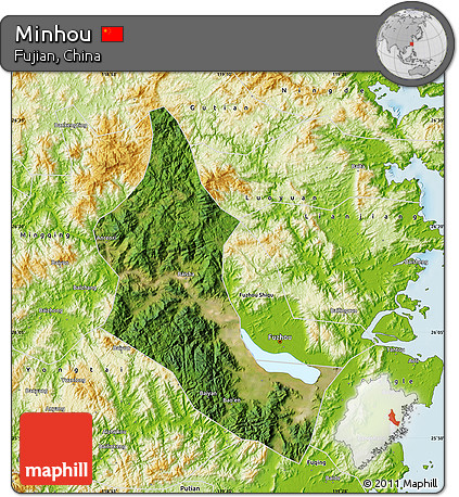 Satellite Map of Minhou, physical outside