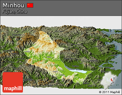 Physical Panoramic Map of Minhou, darken