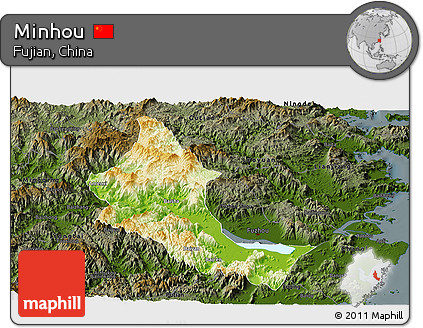 Physical Panoramic Map of Minhou, darken