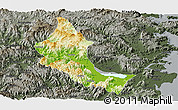 Physical Panoramic Map of Minhou, darken, semi-desaturated