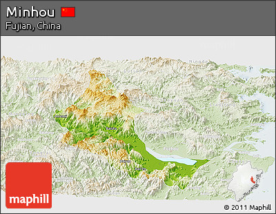 Physical Panoramic Map of Minhou, lighten