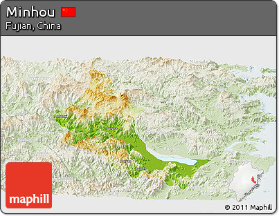 Physical Panoramic Map of Minhou, lighten