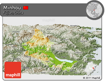 Physical Panoramic Map of Minhou, semi-desaturated