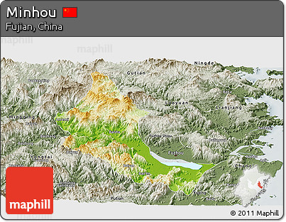 Physical Panoramic Map of Minhou, semi-desaturated