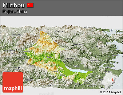 Physical Panoramic Map of Minhou, semi-desaturated