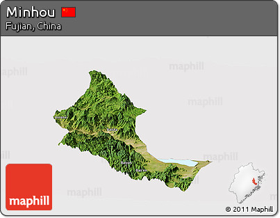 Satellite Panoramic Map of Minhou, cropped outside