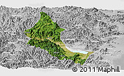 Satellite Panoramic Map of Minhou, lighten, desaturated