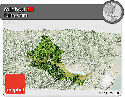 Satellite Panoramic Map of Minhou, lighten