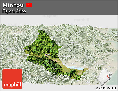 Satellite Panoramic Map of Minhou, lighten