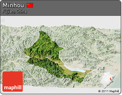 Satellite Panoramic Map of Minhou, lighten