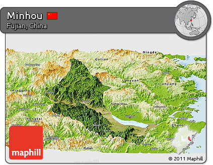 Satellite Panoramic Map of Minhou, physical outside