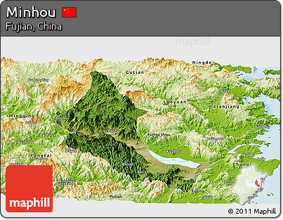 Satellite Panoramic Map of Minhou, physical outside