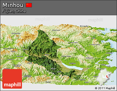 Satellite Panoramic Map of Minhou, physical outside