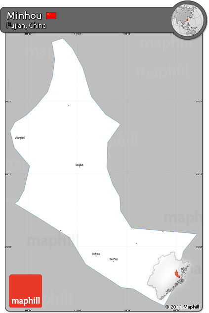 Gray Simple Map of Minhou, single color outside