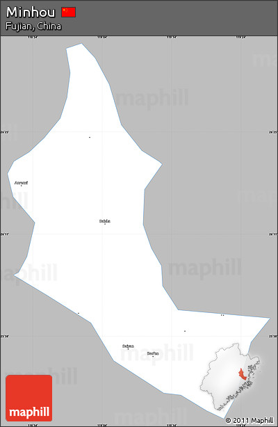 Gray Simple Map of Minhou, single color outside