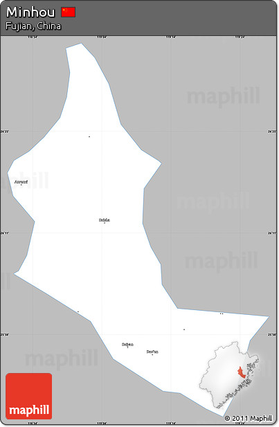 Gray Simple Map of Minhou, single color outside
