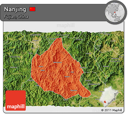 Political 3D Map of Nanjing, satellite outside