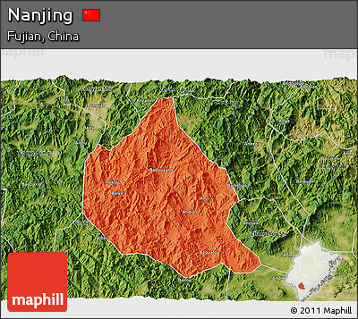 Political 3D Map of Nanjing, satellite outside