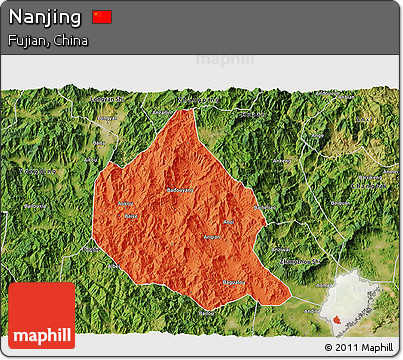 Political 3D Map of Nanjing, satellite outside