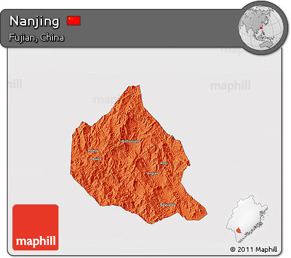 Political 3D Map of Nanjing, single color outside
