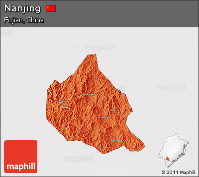 Political 3D Map of Nanjing, single color outside