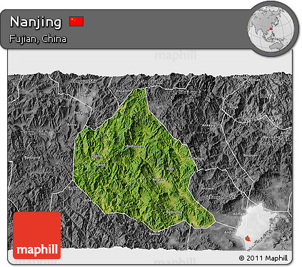 Satellite 3D Map of Nanjing, desaturated