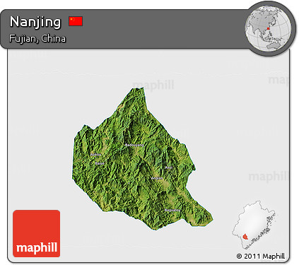 Satellite 3D Map of Nanjing, single color outside