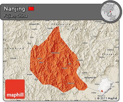 Political Map of Nanjing, shaded relief outside
