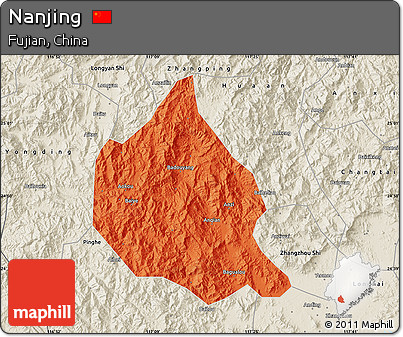 Political Map of Nanjing, shaded relief outside