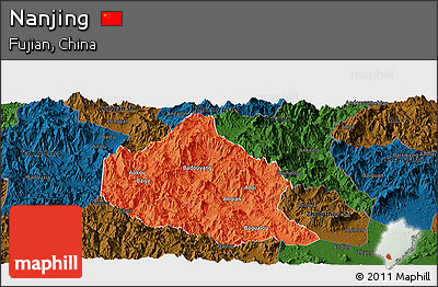 Political Panoramic Map of Nanjing, darken