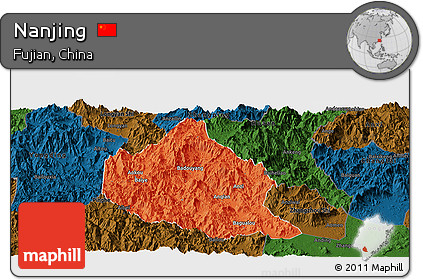 Political Panoramic Map of Nanjing, darken
