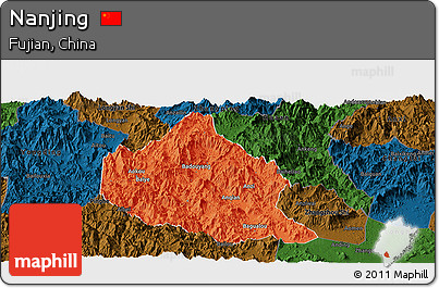 Political Panoramic Map of Nanjing, darken