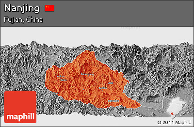 Political Panoramic Map of Nanjing, desaturated