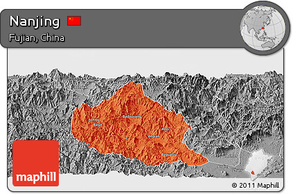 Political Panoramic Map of Nanjing, desaturated