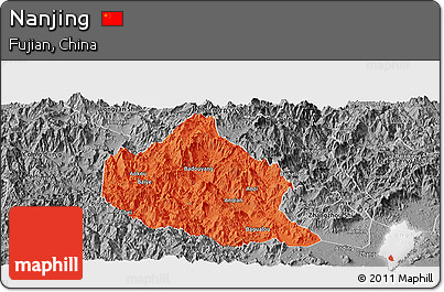Political Panoramic Map of Nanjing, desaturated