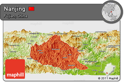 Political Panoramic Map of Nanjing, physical outside