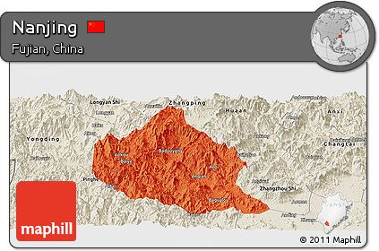 Political Panoramic Map of Nanjing, shaded relief outside