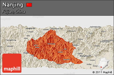 Political Panoramic Map of Nanjing, shaded relief outside