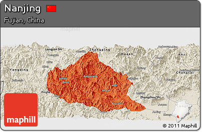 Political Panoramic Map of Nanjing, shaded relief outside