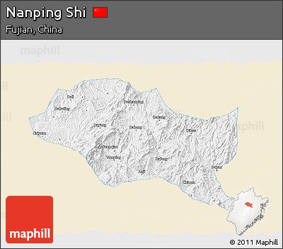 Classic Style 3D Map of Nanping Shi, single color outside