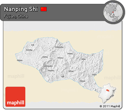 Classic Style 3D Map of Nanping Shi, single color outside