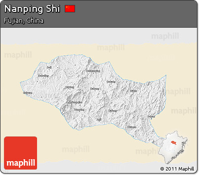 Classic Style 3D Map of Nanping Shi, single color outside